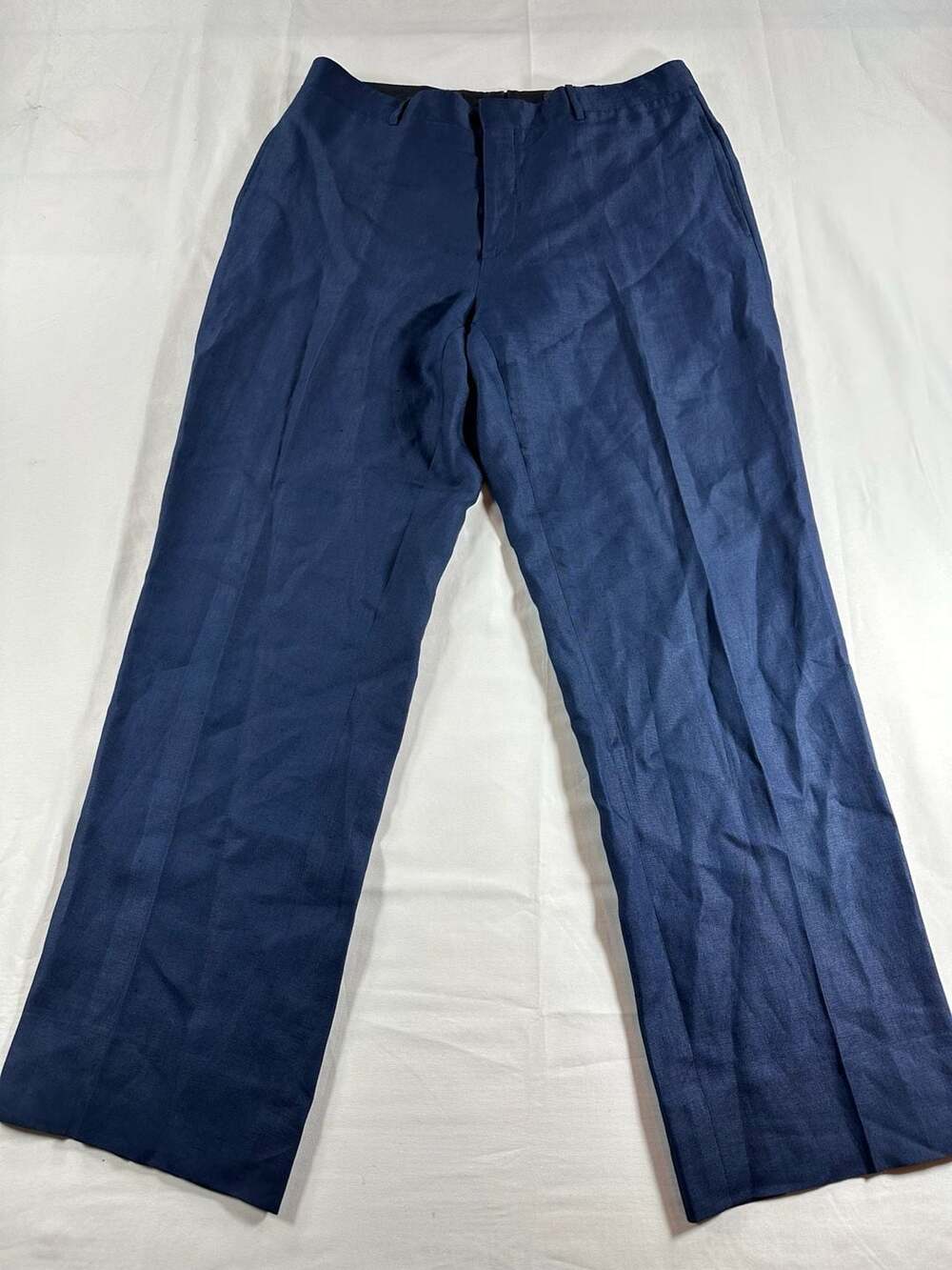 Vintage Polo Ralph Lauren Preston 100% Linen Trousers Blue Label Made In Italy